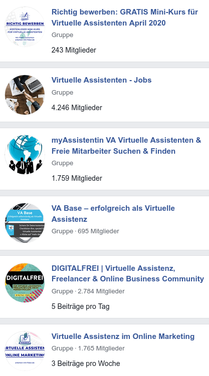 Virtuelle Assistenz Gruppen auf Facebook
