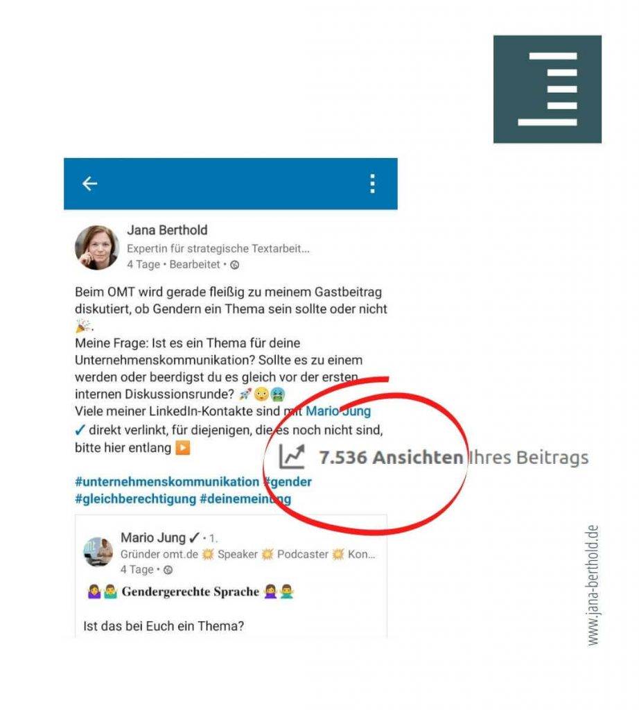 Teilen eines LinkedIn-Beitrags mit 7536 Ansichten