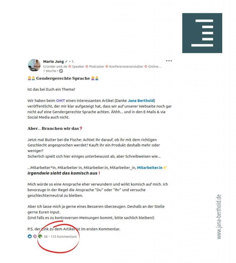 LinkedIn-Diskussion zu gendergerechter Sprache